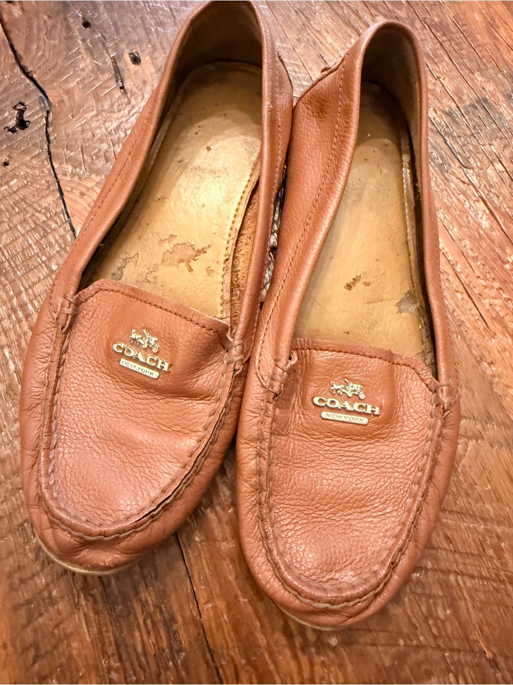 Coach Leather Driving Loafers in Cognac Brown